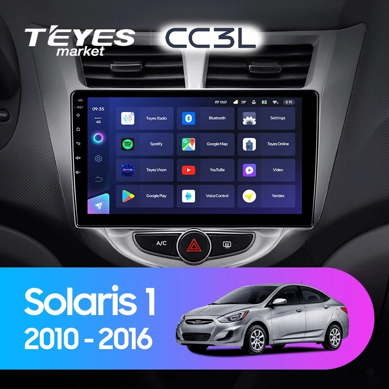 Комплект магнитолы TEYES CC3L 10.2" для Hyundai Solaris