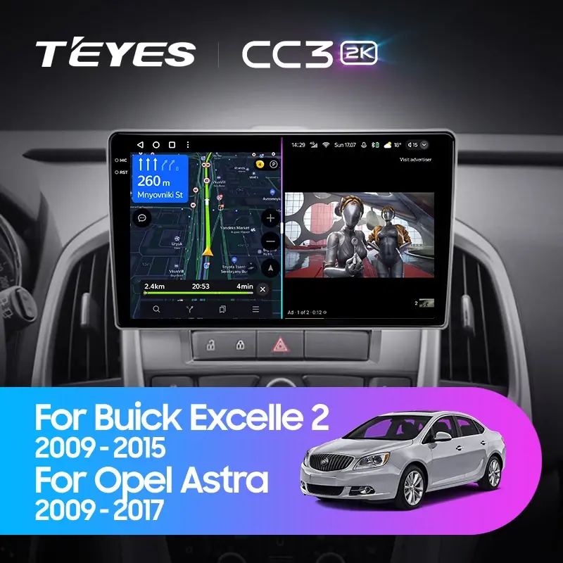 Комплект магнитолы TEYES CC3 2K 9.5" для Buick Excelle II 2009-2015