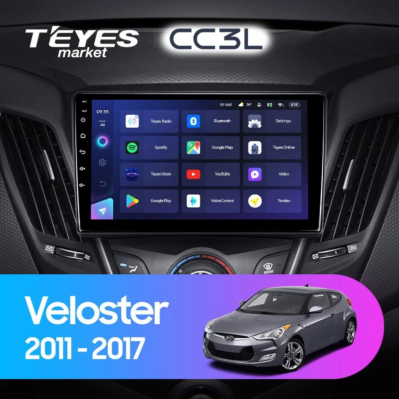 Комплект магнитолы TEYES CC3L 9.0" для Hyundai Veloster