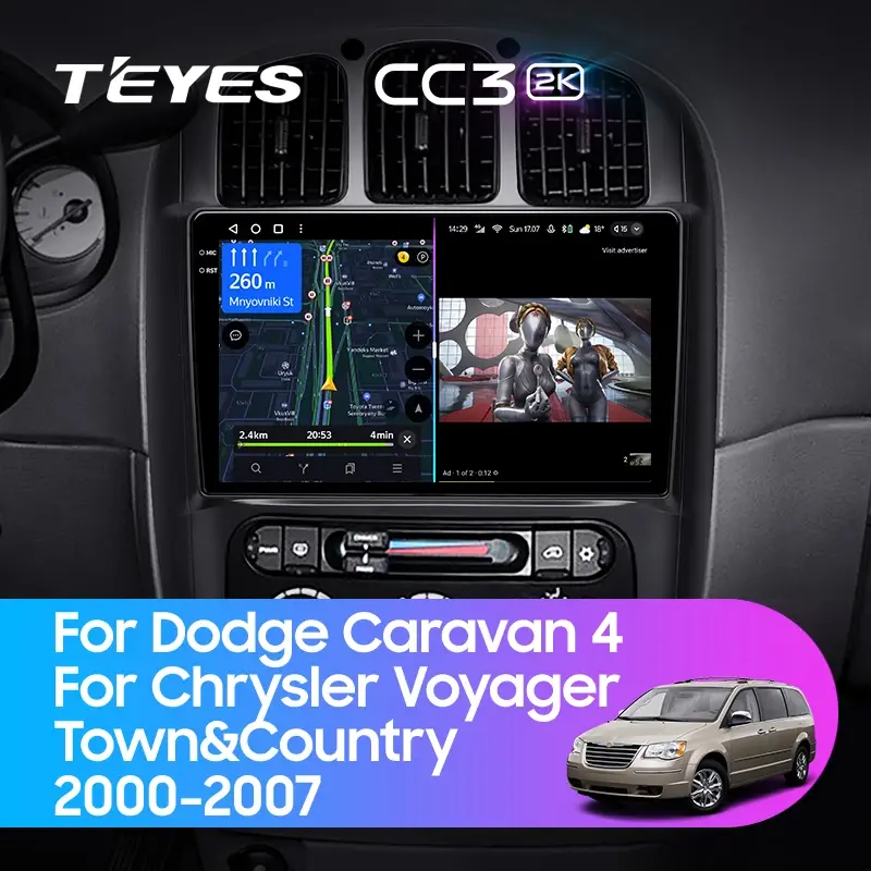 Комплект магнитолы TEYES CC3 2K 10.36" для Dodge Caravan IV 2000-2007