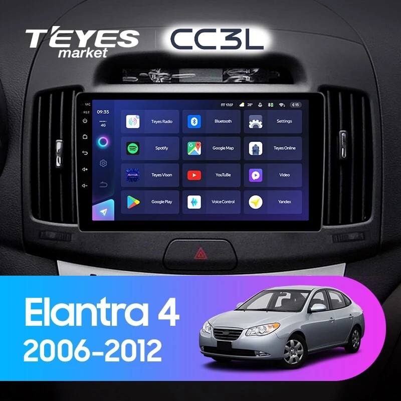 Комплект магнитолы TEYES CC3L 9.0" для Hyundai Elantra