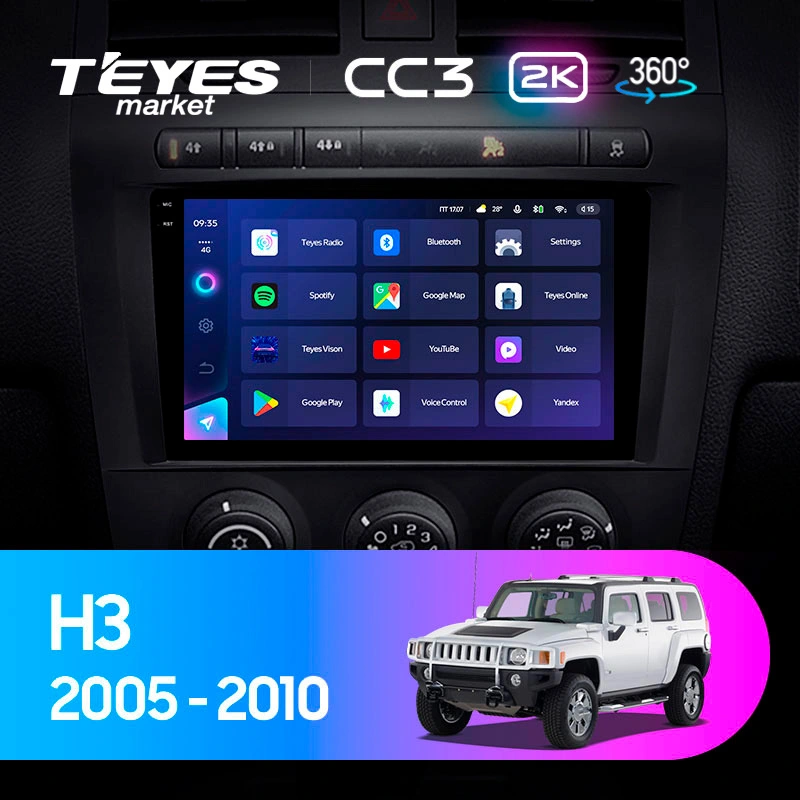 Комплект магнитолы TEYES CC3 2K 360 9.5" для Hummer H3 I 2005-2010