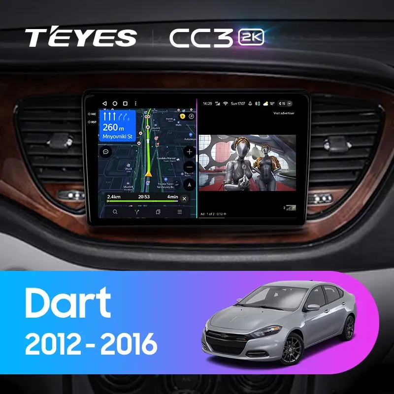 Комплект магнитолы TEYES CC3 2K 9.5" для Dodge Dart PF 2012-2016