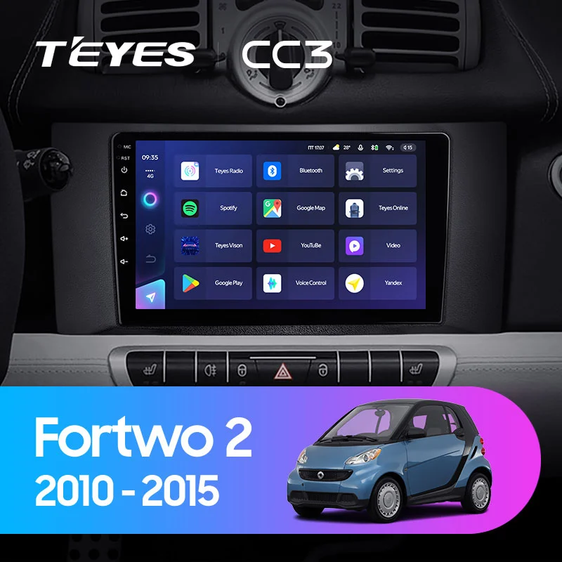 Комплект магнитолы TEYES CC3 9.0" для Smart Fortwo II 2007-2015