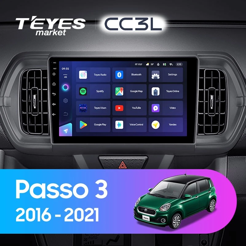 Комплект магнитолы TEYES CC3L 9.0" для Toyota Passo