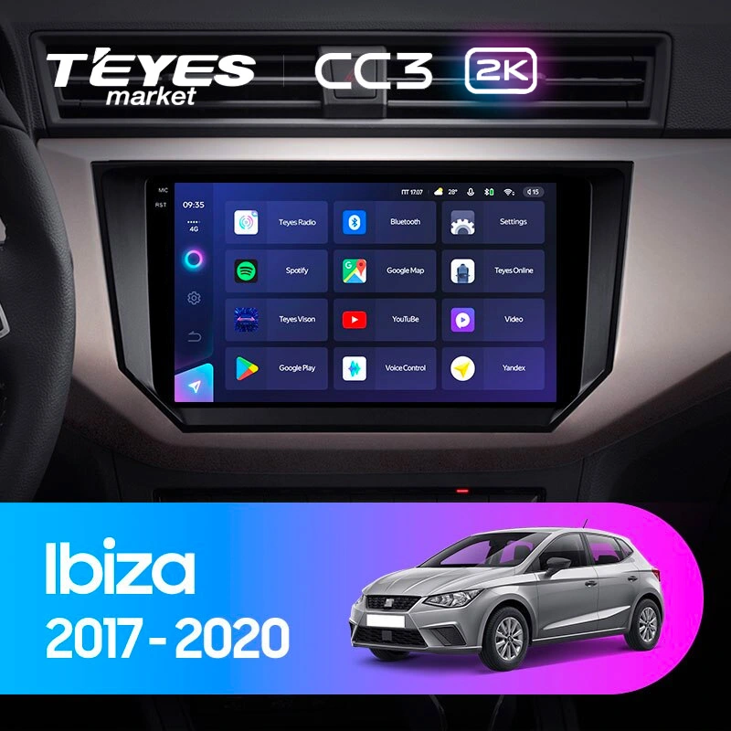 Комплект магнитолы TEYES CC3 2K 9.5" для SEAT Ibiza V 2017-2021