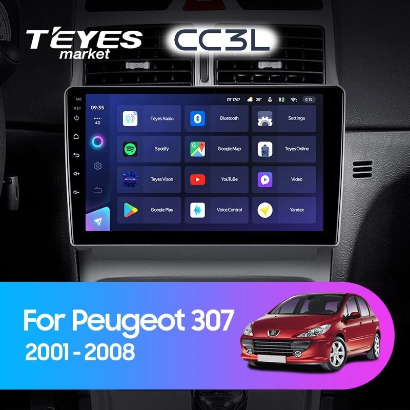 Комплект магнитолы TEYES CC3L 9.0" для Peugeot 307