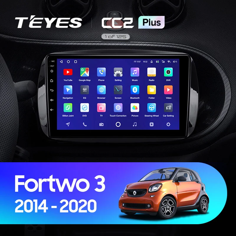 Комплект магнитолы TEYES CC2 Plus 9.0" для Smart Fortwo III 2014-2023