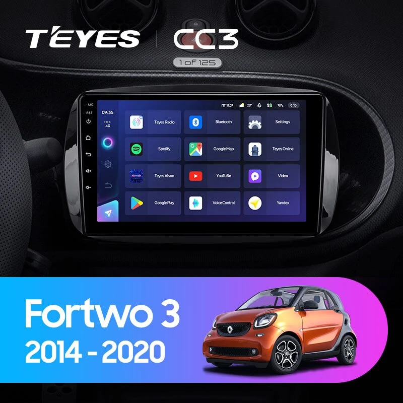 Комплект магнитолы TEYES CC3 9.0" для Smart Fortwo III 2014-2023