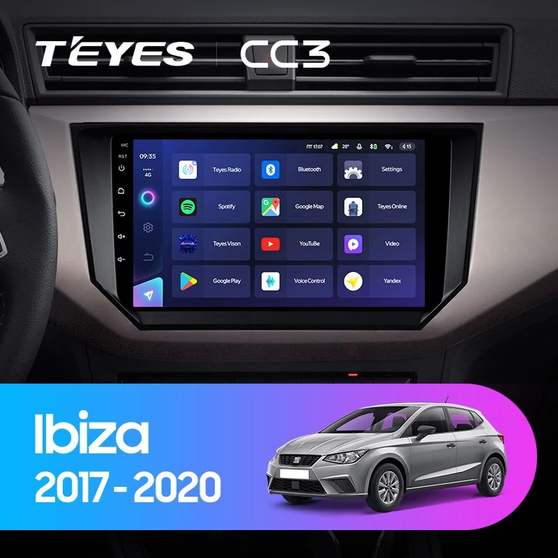 Комплект магнитолы TEYES CC3 9.0" для SEAT Ibiza V 2017-2021