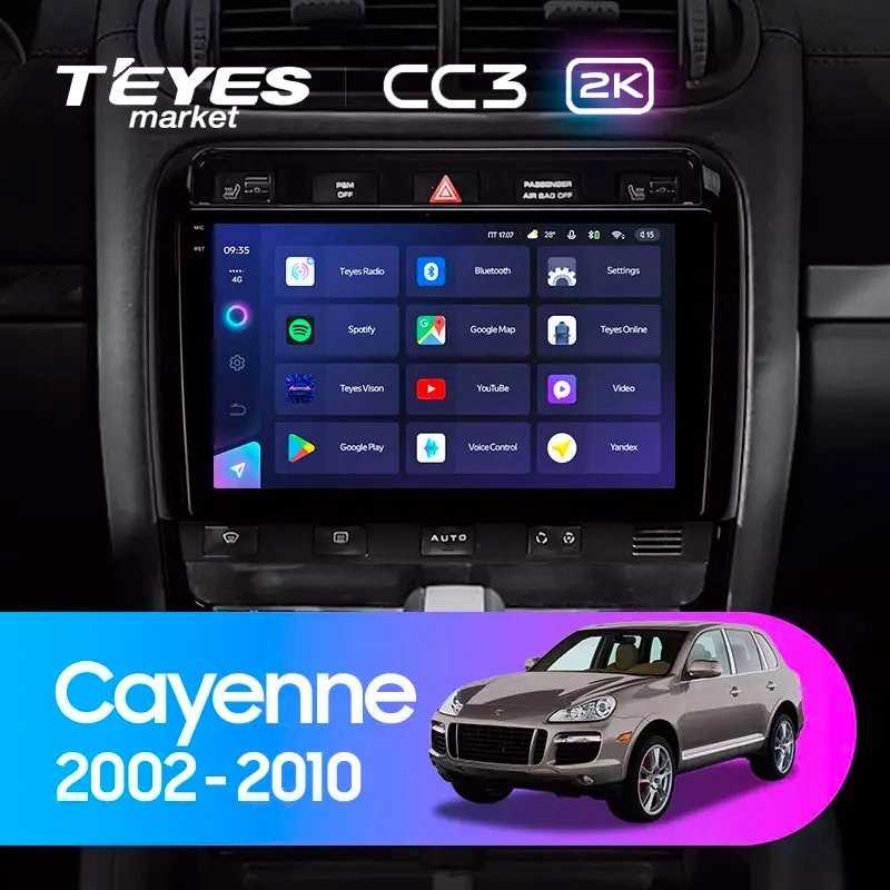 Комплект магнитолы TEYES CC3 2K 9.5" для Porsche Cayenne S I 2002-2010