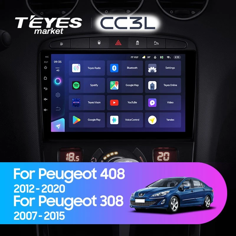 Комплект магнитолы TEYES CC3L 9.0" для Peugeot 408